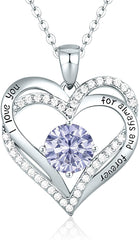 Forever Love Heart Pendant Necklaces for Women 925 Sterling Silver with Birthstone Zirconia