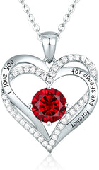 Forever Love Heart Pendant Necklaces for Women 925 Sterling Silver with Birthstone Zirconia