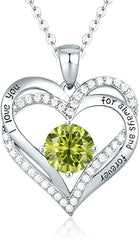 Forever Love Heart Pendant Necklaces for Women 925 Sterling Silver with Birthstone Zirconia