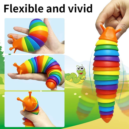 Slug Toy, Sensory Toys , Flexible Articulating 3D Printed Slug Toys, Novelty Party Favors for Kids, Adults, Christmas, Birthday (Rainbow)