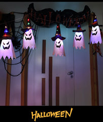 HallSpider Weboween Decorations Outdoor Decor Hanging Lighted Glowing Ghost Witch Hat Halloween Decorations Indoor Outside Ornaments