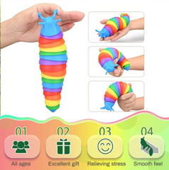 Slug Toy, Sensory Toys , Flexible Articulating 3D Printed Slug Toys, Novelty Party Favors for Kids, Adults, Christmas, Birthday (Rainbow)