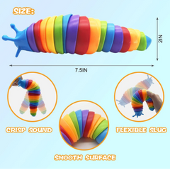 Slug Toy, Sensory Toys , Flexible Articulating 3D Printed Slug Toys, Novelty Party Favors for Kids, Adults, Christmas, Birthday (Rainbow)