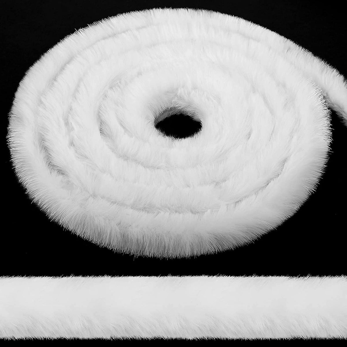 White Faux Fur Trim Ribbon Christmas Trimming Furry Ribbon Artificial Stripe Ribbon Trim for Christmas Tree Holiday Garlands Party Decor Mrs. Santa Costume DIY (2 Inch x 35.5 Feet)