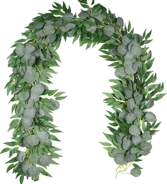 2/4 Packs 6.2 Feet Artificial Silver Dollar Eucalyptus Leaves Garland with Willow Vines Twigs Leaves String for Doorways Greenery Garland Table Runner Garland Indoor Outdoor.