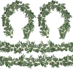 2/4 Packs 6.2 Feet Artificial Silver Dollar Eucalyptus Leaves Garland with Willow Vines Twigs Leaves String for Doorways Greenery Garland Table Runner Garland Indoor Outdoor.