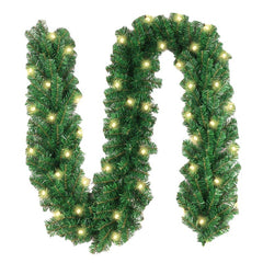 9 FT Pre-lit Christmas Garland Holiday Artificial Decor for Stairs Wall Door Indoor Outdoor Garland with Battery Operated Timer