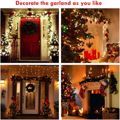 9 FT Pre-lit Christmas Garland Holiday Artificial Decor for Stairs Wall Door Indoor Outdoor Garland with Battery Operated Timer