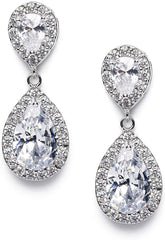 Cubic Zirconia Teardrop Bridal Earrings, Rhinestone Dangle Earrings for Wedding