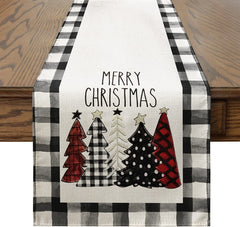 Buffalo Plaid Christmas Trees Merry Xmas Table Runner, Seasonal Winter Holiday Kitchen Dining Table Decoration for Indoor Outdoor Home Party Decor 13 x 108 Inch