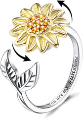 Sterling Silver Ring for Women Sunflower Spinner Ring  Open Adjustable Hand Ring