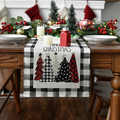 Buffalo Plaid Christmas Trees Merry Xmas Table Runner, Seasonal Winter Holiday Kitchen Dining Table Decoration for Indoor Outdoor Home Party Decor 13 x 108 Inch