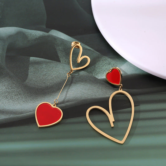 Asymmetry Heart Drop Dangle Earrings