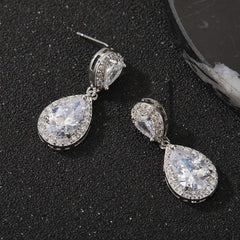 Cubic Zirconia Teardrop Bridal Earrings, Rhinestone Dangle Earrings for Wedding