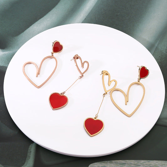 Asymmetry Heart Drop Dangle Earrings