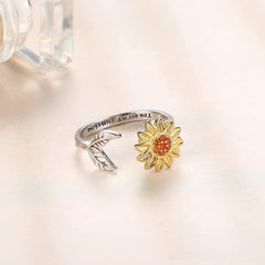 Sterling Silver Ring for Women Sunflower Spinner Ring  Open Adjustable Hand Ring