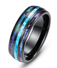 Hawaiian Koa Wood Tungsten Hand Rings Dome Abalone Shell/Blue Center Wedding Bands for Men Women