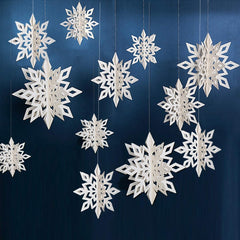 Christmas Hanging Snowflake Decorations, 12PCS Snowflakes Garland & 12PCS 3D Glittery Large White Snowflake for Christmas Winter Holiday