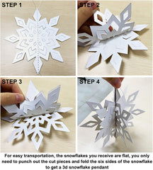 Christmas Hanging Snowflake Decorations, 12PCS Snowflakes Garland & 12PCS 3D Glittery Large White Snowflake for Christmas Winter Holiday