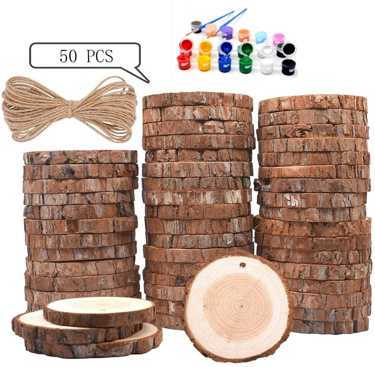 Natural Wood Slices 30 Pcs 2.3-3.2 Inches Craft Wood Kit Unfinished Predrilled with Hole Wooden Circles Tree Slices for Arts and Crafts Christmas Ornaments DIY Crafts