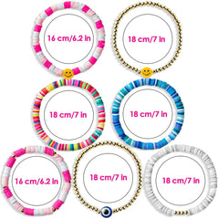 7Pcs Heishi Surfer Bracelets Set Colorful  Beaded Stretch Bracelets Stackable Boho Disc Bracelets