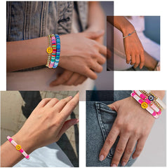 7Pcs Heishi Surfer Bracelets Set Colorful  Beaded Stretch Bracelets Stackable Boho Disc Bracelets