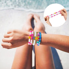 7Pcs Heishi Surfer Bracelets Set Colorful  Beaded Stretch Bracelets Stackable Boho Disc Bracelets