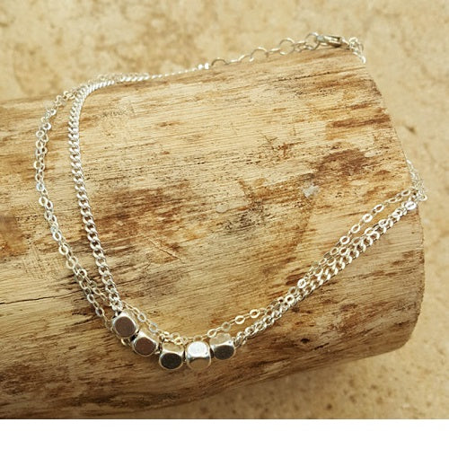 Dainty Layered Anklet Filled Cute Beads Satellite Chain Heart Boho