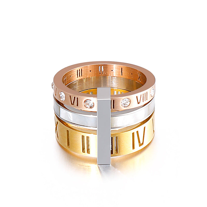 Stainless Steel CZ Ring Roman Numeral Ring  3 in 1 Hand Ring