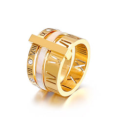 Stainless Steel CZ Ring Roman Numeral Ring  3 in 1 Hand Ring