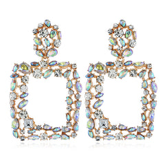 Rhinestone Rectangle Dangle Earrings for Women Sparkly Crystal Geometric Drop Statement Earrings