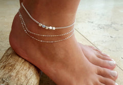 Dainty Layered Anklet Filled Cute Beads Satellite Chain Heart Boho