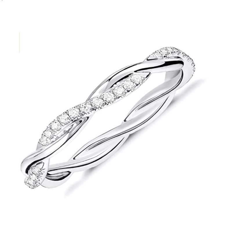 Ring Cubic Zirconia Twisted Rope Eternity Band for Women Hand Ring