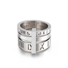 Stainless Steel CZ Ring Roman Numeral Ring  3 in 1 Hand Ring