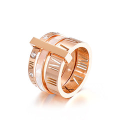 Stainless Steel CZ Ring Roman Numeral Ring  3 in 1 Hand Ring