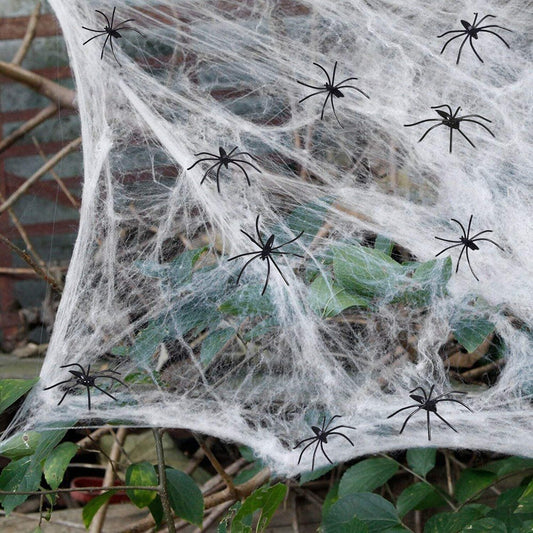 300 G Stretch Web +30 Spiders for Indoor and Outdoor Halloween Decorations Halloween Theme Party Decorations