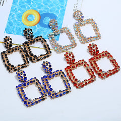 Rhinestone Rectangle Dangle Earrings for Women Sparkly Crystal Geometric Drop Statement Earrings