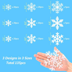 135Pcs Christmas Window Clings Snowflakes Window Decals Static Window Stickers