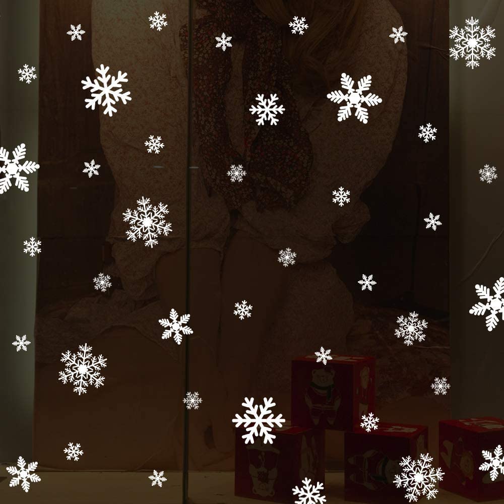 135Pcs Christmas Window Clings Snowflakes Window Decals Static Window Stickers