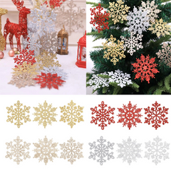 Plastic Christmas Glitter Snowflake Ornaments Christmas Tree Decorations, 3.94Inch, Set of 24