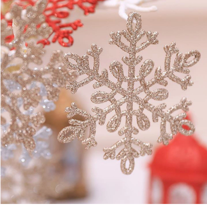 Plastic Christmas Glitter Snowflake Ornaments Christmas Tree Decorations, 3.94Inch, Set of 24