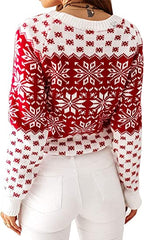 Women's Christmas Snowflake Reindeer Knitted Sweater Long Sleeve Crew Neck Heart Animal Print Pullover Knitwear