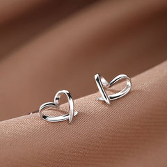 Minimalist Heart Sterling Silver Earrings Hollow Love Hearted  Ear Jewelry