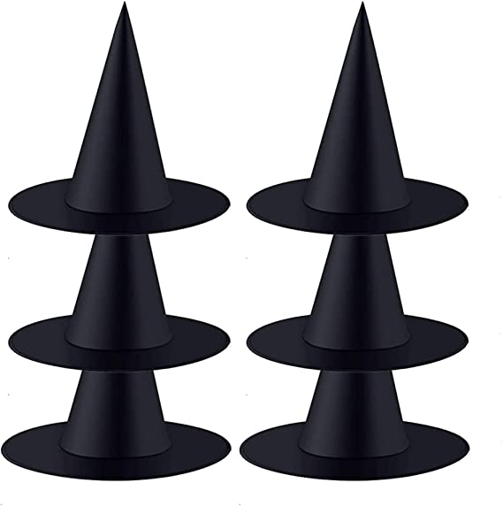 6 PCS Halloween Witch Hat Cap Costume Accessory for Hanging Witch Hats Decoration or Halloween Party Black