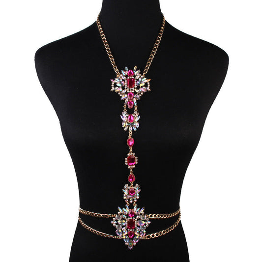 Boho Rhinestone Statement Chest Chain Body Chain Summer Beach Body Jewelry Accessories