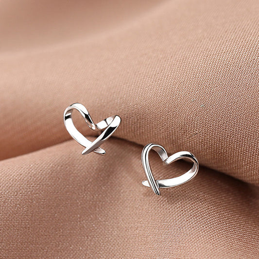 Minimalist Heart Sterling Silver Earrings Hollow Love Hearted  Ear Jewelry