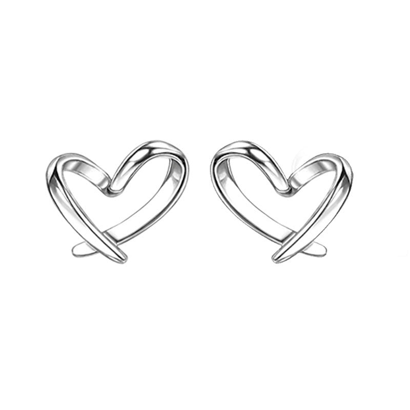 Minimalist Heart Sterling Silver Earrings Hollow Love Hearted  Ear Jewelry