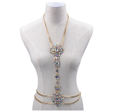 Boho Rhinestone Statement Chest Chain Body Chain Summer Beach Body Jewelry Accessories