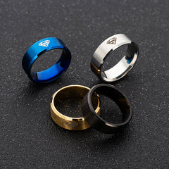 8mm Black Men's Comfort Fit Wedding Bands Rings with "Superman"