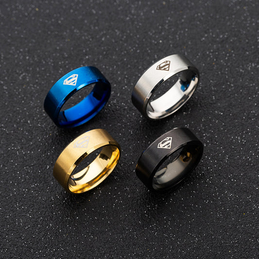 8mm Black Men's Comfort Fit Wedding Bands Rings with "Superman"